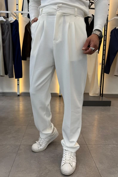 Yarım Balıkçı Pamuk Örme Likralı Esnek Rahat Kumaş Pileli Pantolonlu Takım - 3