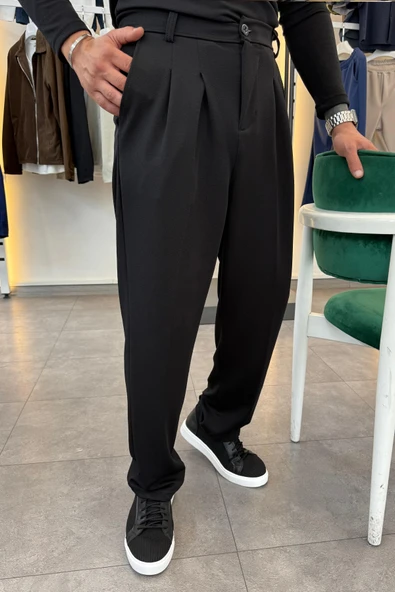 Yarım Balıkçı Pamuk Örme Likralı Esnek Rahat Kumaş Pileli Pantolonlu Takım - 12