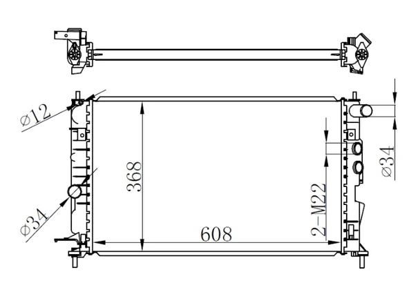 GVA 3190022 MOTOR SU RADYATÖR VECTRA B AC KLİMASIZ MEK BRAZİNG 608x358x26 1300159-1300180-1300185 ürün görseli