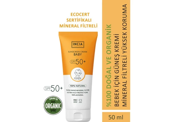 Incia Bebek Güneş Kremi Leke Karşıtı Mineral Filtreli Yüksek Koruma SPF50 UVA UVB 50 ml