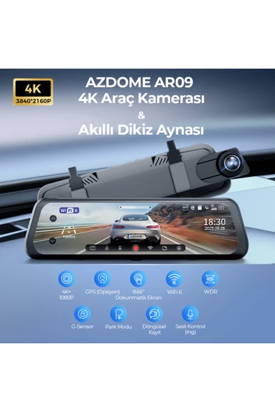 Azdome AR09 4K 2 Kanallı 9.6" Ekran Tam Ayna Dokunmatik Araç Kamerası - 7