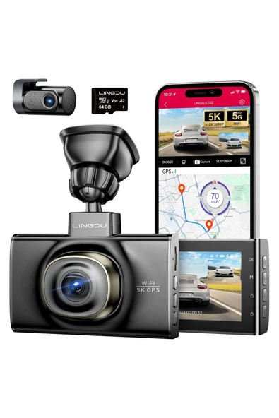 Lingdu LD02 5K 3 inç Ekran 150° 2 Kameralı 64GB Araç İçi Kamera (Türkiye'de ilk 5K Kamera)