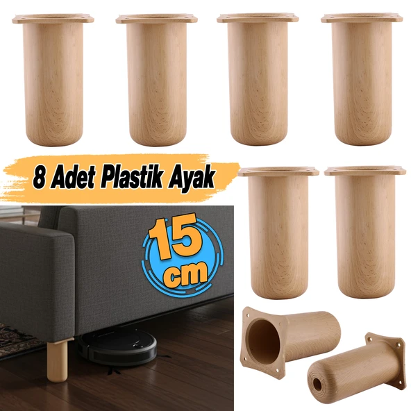( 8 Adet ) Plastik Liva Kayın Beji 15 cm Mobilya Kanepe Koltuk Yatak Baza Yükseltme Ayağı Ayakları - Resim 2