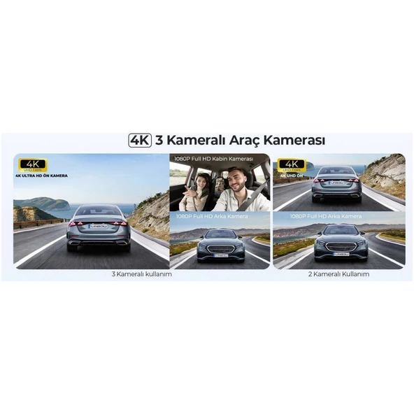 Lingdu V630 4K 3 Kameralı (Ön, Arka, Kabin) Akıllı Araç Kamerası - 6