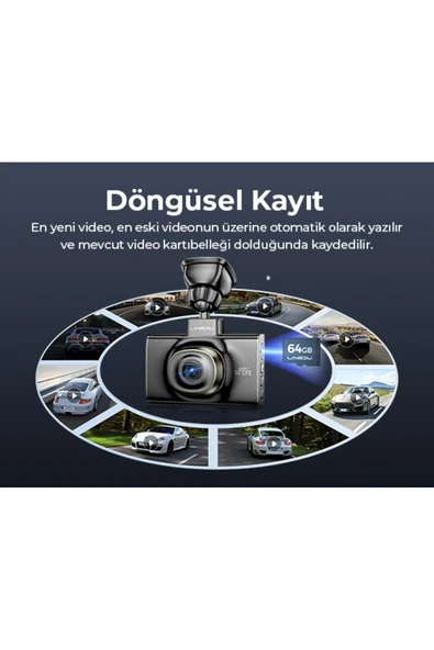 Lingdu LD02 5K 3 inç Ekran 150° 2 Kameralı 64GB Araç İçi Kamera (Türkiye'de ilk 5K Kamera) - 3