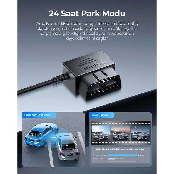 Obd Hardwire Kit Type-C Giriş 7/24 Park Modu Destekli Güç Adaptörü 12-24V - 7