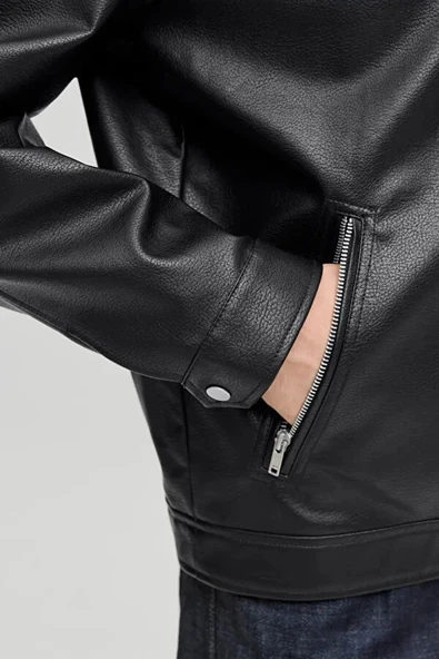 Jack&jones 12278839 Erkek Deri Mont - Siyah - Resim 4