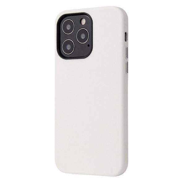 KNY Apple İphone 13 Pro Kılıf İçi Süet Gerçek Deri Eyzi Kapak Beyaz