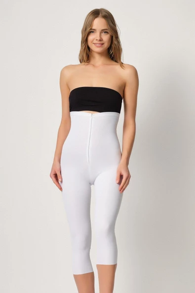 BEYAZ MI Emay 2868 Fermuarlı Kapri Tayt Lazer Korse - Resim 3