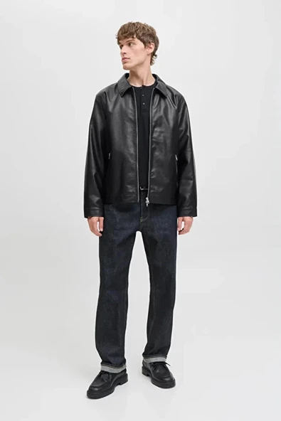 Jack&jones 12278839 Erkek Deri Mont - Siyah - Resim 2