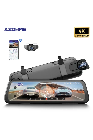 Azdome AR09 4K 2 Kanallı 9.6" Ekran Tam Ayna Dokunmatik Araç Kamerası