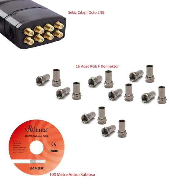 Sekizli LNB Hazır Set (LNB + Kablo + Konnektör) ürün görseli