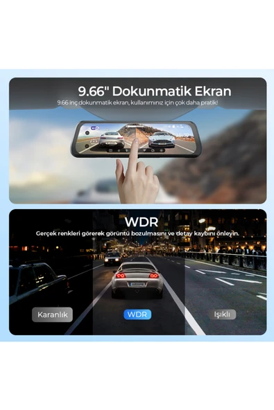 Azdome AR09 4K 2 Kanallı 9.6" Ekran Tam Ayna Dokunmatik Araç Kamerası - 6