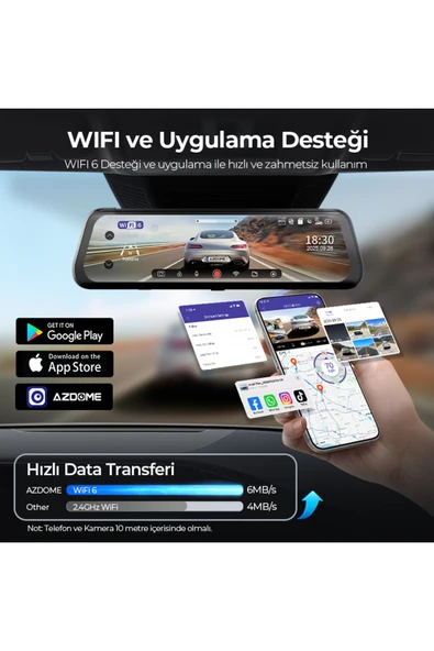 Azdome AR09 4K 2 Kanallı 9.6" Ekran Tam Ayna Dokunmatik Araç Kamerası - 4