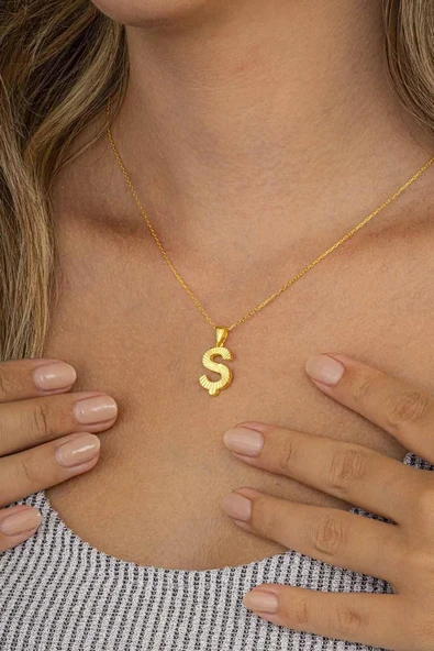 Gümüş Pazarım Altın Kaplama Ş Harfli Kadın 925 Ayar Gümüş Kolye - Resim 3