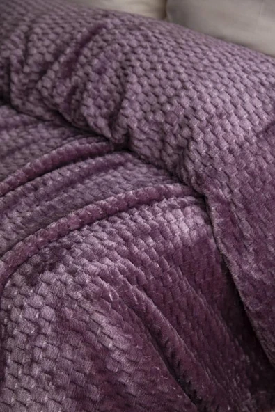 AP Jakarlı Tek Kişilik Mürdüm Trusty Battaniye 160*220 - Resim 2