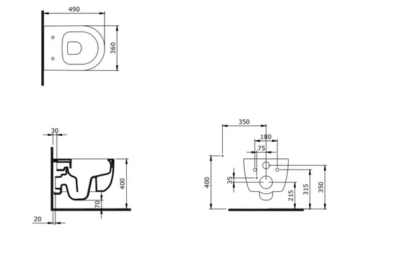 Bocchi V-Tondo Kanalsız Kısa Asma Klozet Kapak Dahil Antrasit 1417-020-0128 - Resim 2