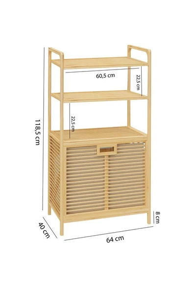 Digithome Bambu XL Kirli Sepetli 3 Raflı Çok Amaçlı Banyo Düzenleyici Çamaşır Sepeti Organizer DB-0011 - 8
