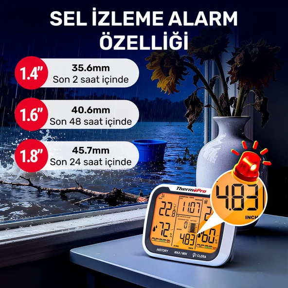 ThermoPro TP270 Termometre İç/Dış Mekan Profesyonel Dijital Sıcaklık ve Nem Ölçer - Resim 6