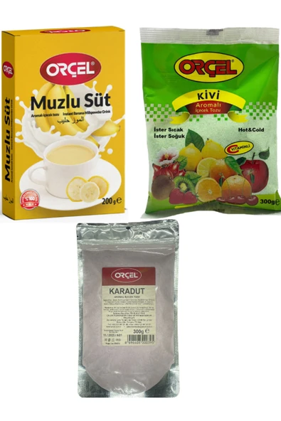 ORÇEL Karadut 300gr + Kivi 300gr + Muzlu Süt 200gr Aromalı Içecek Tozu Oralet Çay Set - 5