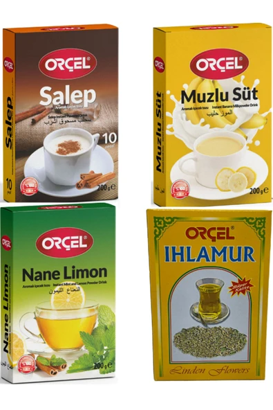 ORÇEL Salep+ Nane Limon+ Ihlamur + Muzlu Süt Kış Seti 4'lü Aromalı içecek Tozu Oralet