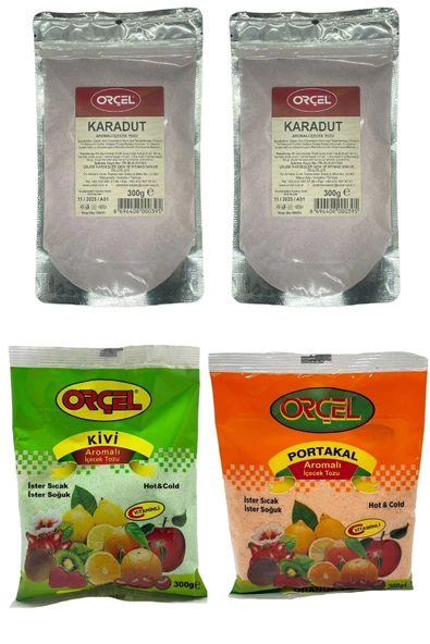 ORÇEL 1 Portakal +1 Kivi+2 Karadut Aromalı Içecek Tozu Oralet Çay 4 X300gr.