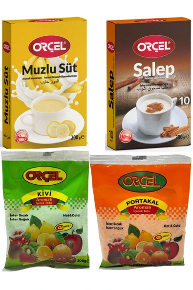 ORÇEL Salep 200gr. + Muzlu Süt 200gr. + Kivi 300gr. + Portakal 300gr. Aromalı Içecek Tozu Oralet Çay - 1