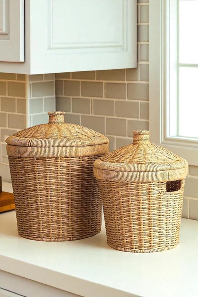 Digithome Konik 2’li Patates Soğan Sepeti Hasır Organizer - 24x28 cm - 819 - Resim 2