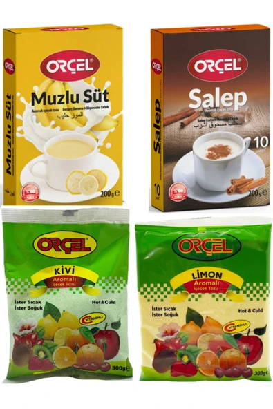 ORÇEL Salep 200gr. + Muzlu Süt 200gr. + Kivi 300gr. + Limon 300gr. Aromalı Içecek Tozu Oralet Çay