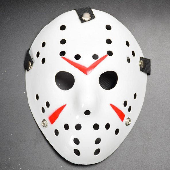 Beyaz Renk Kırmızı Çizgili Tam Yüz Hokey Jason Maskesi Hannibal Maskesi - 2