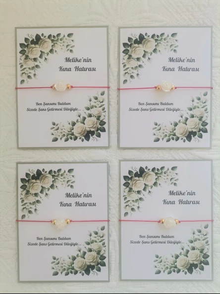 48 Adet Kişiye Özel Gül İnci Model Düğün Nikah Nişan Söz Kına Hatırası Dağıtmalık Hediyelik Bileklik - Resim 4