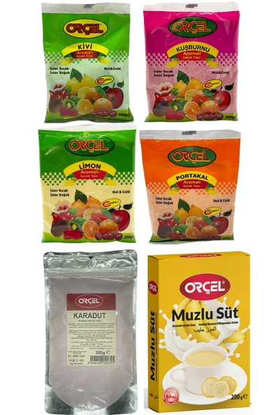 ORÇEL Karadut +Kivi +Muzlu Süt +Portakal +Limon +Kuşburnu Oralet Seti 6 Adet