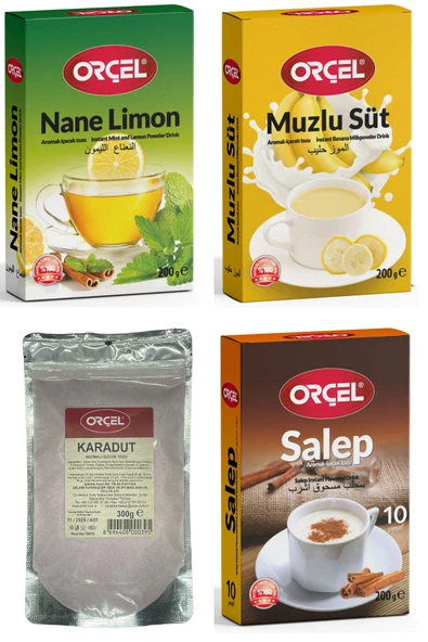 ORÇEL 1 Nane Limon 1 Muzlu Süt 1 Karadut 1 Salep Aromalı Içecek Tozu Oralet Çay 4adet
