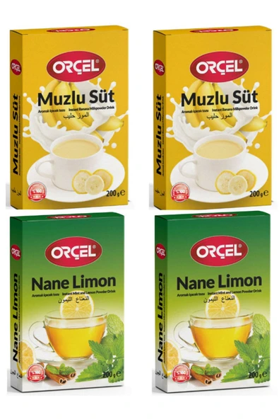 ORÇEL 2 Muzlu Süt + 2 Nane Limon (mentöllü) Aromalı Içecek Tozu Oralet Çay 4x200gr.