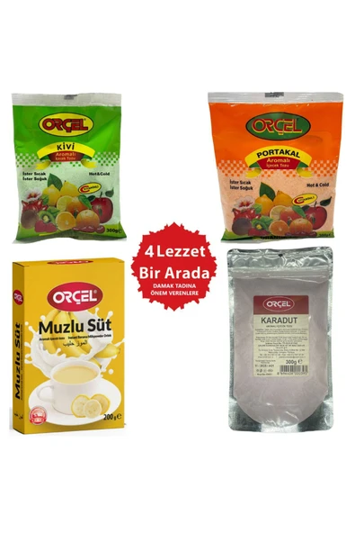 ORÇEL Karadut 300gr Portakal 300gr. Kivi 300gr Muzlu Süt 200gr Aromalı Içecek Tozu Oralet Set