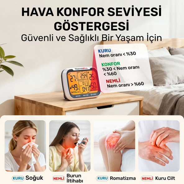 ThermoPro TP270 Termometre İç/Dış Mekan Profesyonel Dijital Sıcaklık ve Nem Ölçer - Resim 5