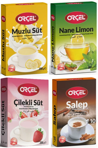 ORÇEL Salep +muzlu Süt +çilekli Süt +nane Limon Aromalı İçecek Tozu Oralet Çay 4x200gr. - 1