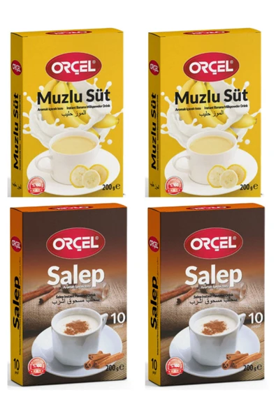 ORÇEL 2 Muzlu Süt + 2 Salep Aromalı Içecek Tozu Oralet Çay 4x200gr.