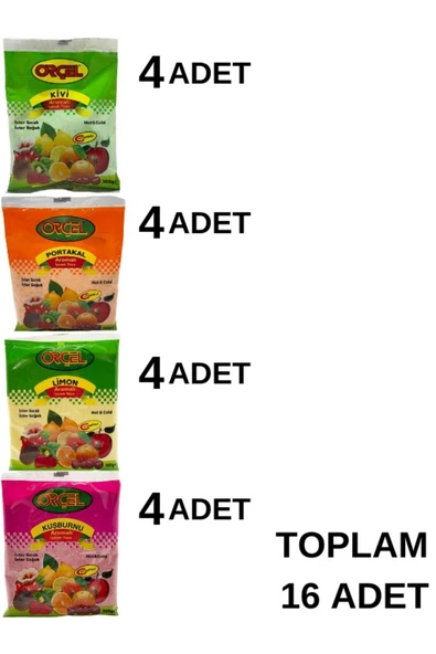ORÇEL 4 Çeşit Karma Koli Aromalı Içecek Tozu Oralet Çay 300gr.x 16 Adet
