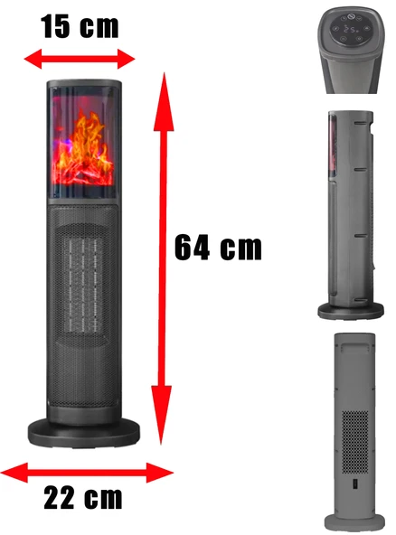 Hoogar German 2075 L Grey Oben Seri OLED Şömineli Ekran Dijital Kule Tipi Seramik Fanlı Isıtıcı - Resim 4