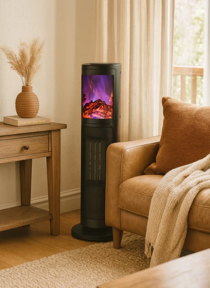 Hoogar German 2075 L Grey Oben Seri OLED Şömineli Ekran Dijital Kule Tipi Seramik Fanlı Isıtıcı - 2