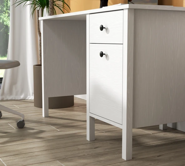 Hunerika Mirel 1 Kapak1 Çekmeceli Çalışma Masası-Wood Beyaz-Minifiks Bağlantılı - 2