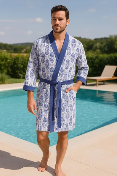 Baskılı Müslin Kimono Bornoz – Unisex | %100 Pamuk Yumuşacık 2 Katlı Doğal Kumaş - ZTMBB10  Emelie S/M - 2