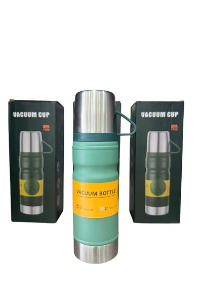 Thermohis 6158 Çelik Termos 3 Bardaklı Set YEŞİL ürün görseli