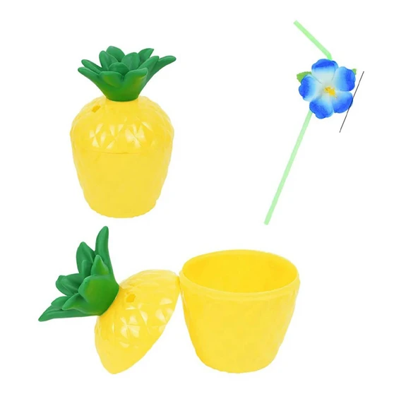 Ananas Hawaii Luau Aloha Pipetli İçecek Kabı Bardak 10x13 cm 1 Adet ürün görseli