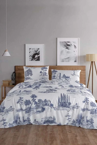 Vintage Blu %100 Pamuk Çift Kişilik Nevresim Takımı ürün görseli