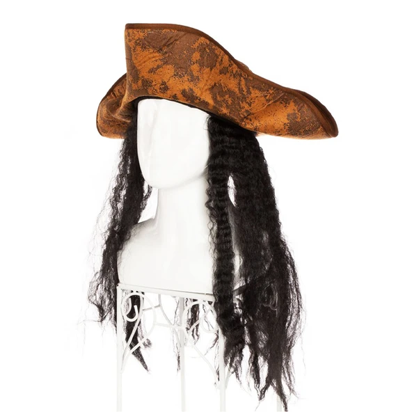 Siyah Saçlı Kaptan Korsan Şapkası ürün görseli 1