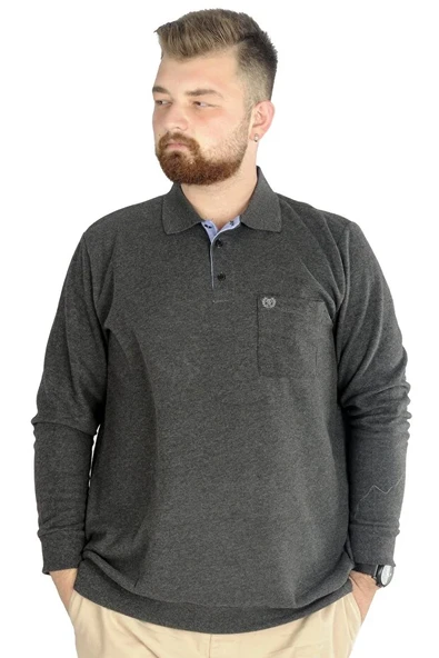 Büyük Beden Erkek Sweat Polo Cepli Selanik Basic 20441 Antramelanj - 1