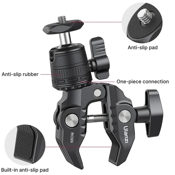 Ulanzi R099 Clamp Mount Mini Ball Head - Resim 3