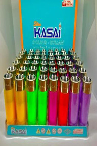 KASAİ Slim Renkli Taşlı Çakmak 48’li Paket Silindir Model - Resim 2